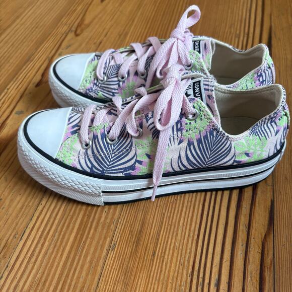 Converse All Star low top purple foliage low top girls platform sneakers SIZE 3 - Picture 1 of 8